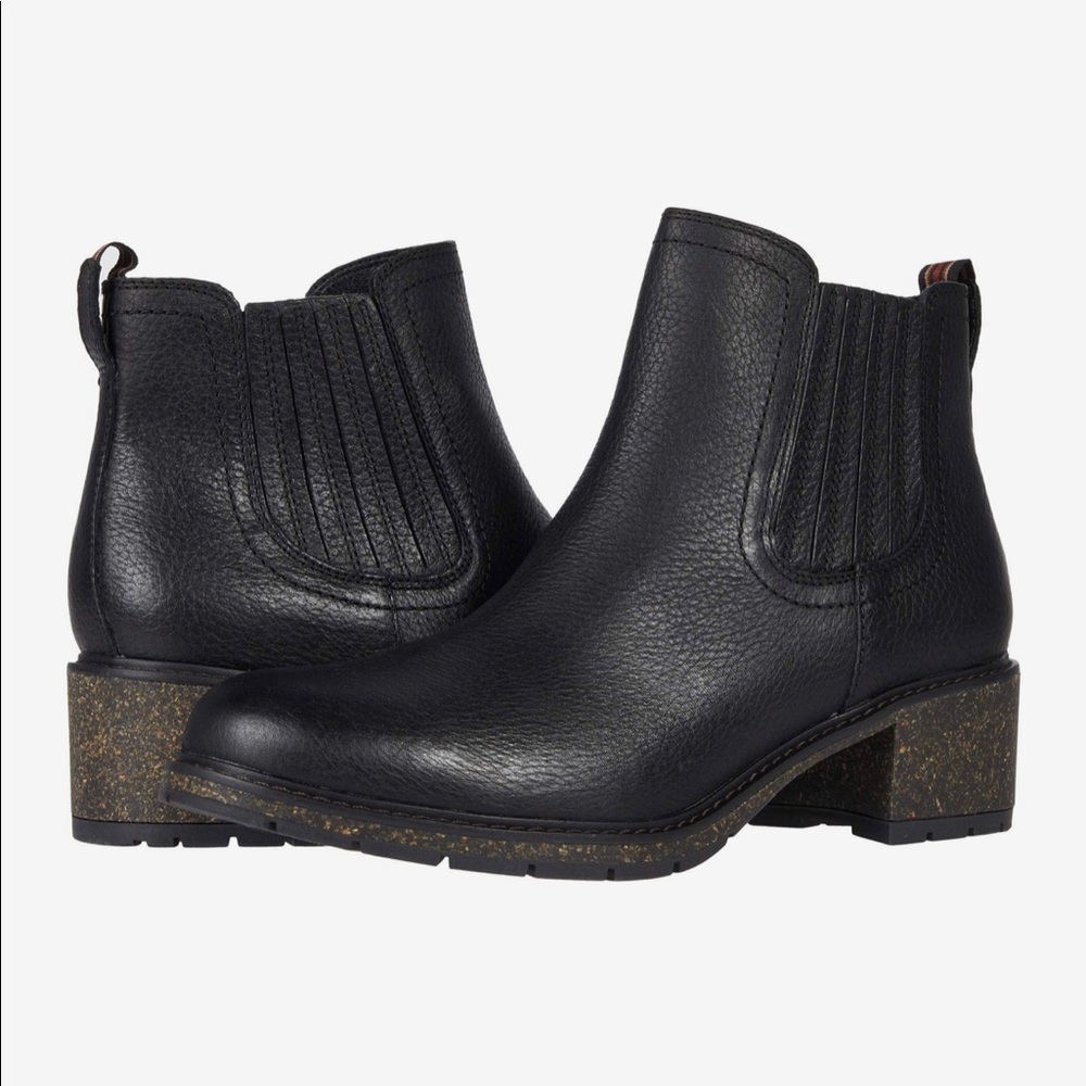 Aetrex Black Leather Ankle Boots Size EU 35 US 5-5.5 NEW 1.5” heel Willow